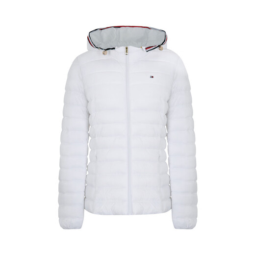 Tommy Hilfiger女绗缝拼色镶边轻暖合身连帽棉服夹克外套MP897 白色OPT XS