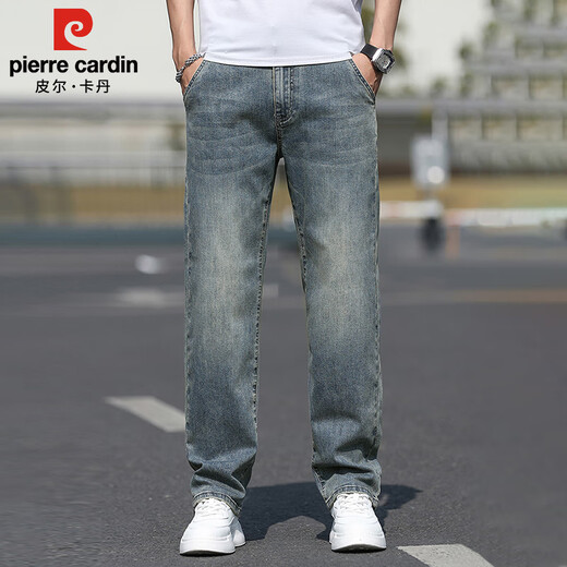 皮尔卡丹（pierre cardin）牛仔裤男士夏季薄款潮流宽松直筒休闲裤男士高端男装 复古蓝 32
