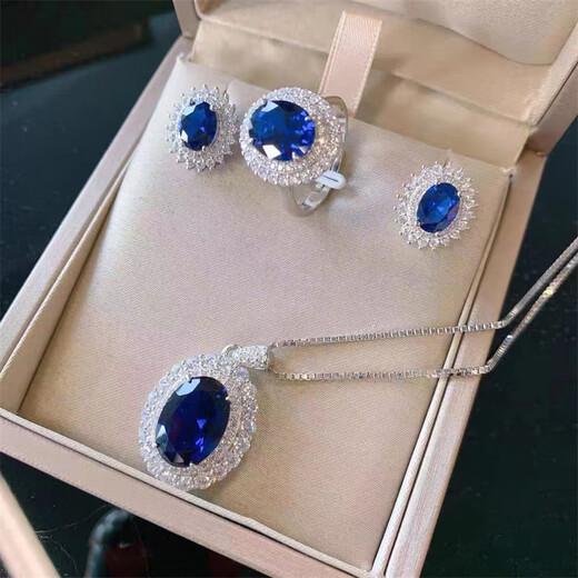 Remnant Sapphire Set Ring Necklace Earrings Three-piece Set Tanzanite European and American Temperament Light Luxury Women's Pendant Versatile Jewelry X1963 Necklace