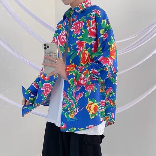 Northeast large flower shirt peony flower shirt men's 2025 spring trend Hong Kong style shirt jacket couple casual top classic 2507 red 3XL