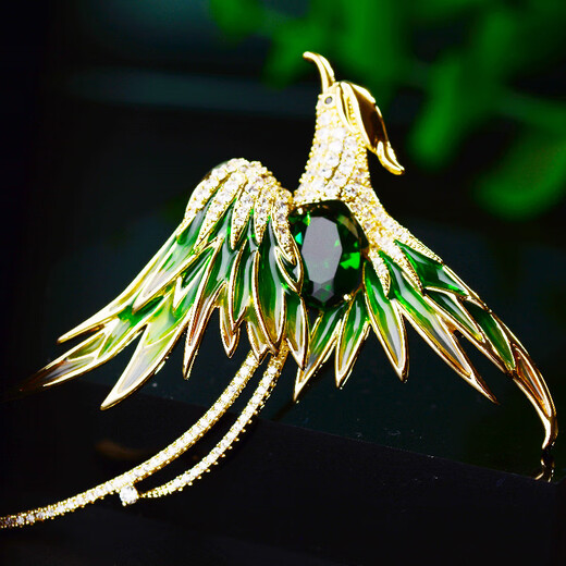 Juke high-end phoenix brooch 2025 new fashion light luxury niche corsage brooch high-end suit female temperament accessories Korean version phoenix brooch green