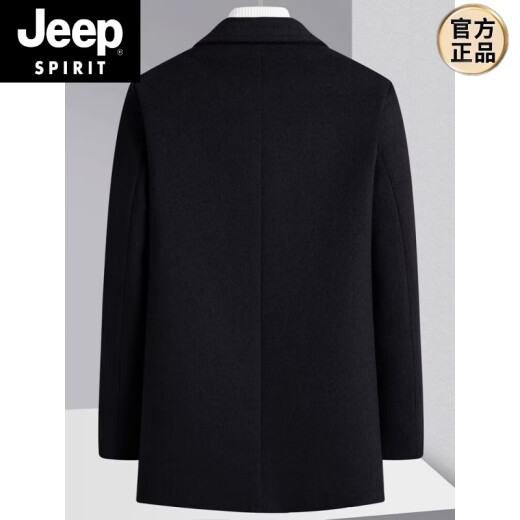 JEEP SPIRIT羊毛呢大衣男士秋冬款加厚羊毛呢子外套加绒修身休闲风衣 666黑色（短款到臀部下面） S 165【85-102斤】
