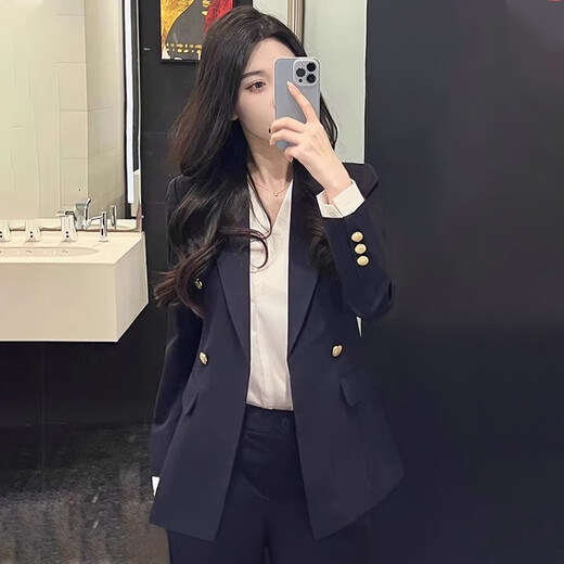 Punizi suit suit for women 2025 spring and autumn new temperament interview work clothes professional wear formal high-end suit jacket black suit + wide-leg pants L