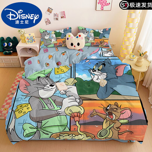 迪士尼猫和老鼠可爱纯棉床上用品儿童四件套学生宿舍卡通床单被套 1049JT (被套220*240)四件套1.8床