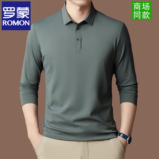 ROMON long-sleeved T-shirt men's spring and autumn 2025 new men's summer thin style anti-wrinkle casual polo base shirt black [3878] L 170 [120-140Jin [Jin equals 0.5 kg]]