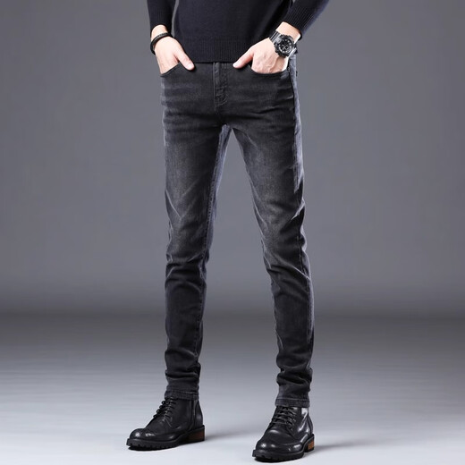 
JEEP SPIRIT genuine Jeep high-end jeans men 2025 summer thin slim foot high-end elastic casual pants men 1048 black regular size 30 waist circumference 2 feet 3 suitable for 110-120 Jin [Jin equals 0.5 kg]