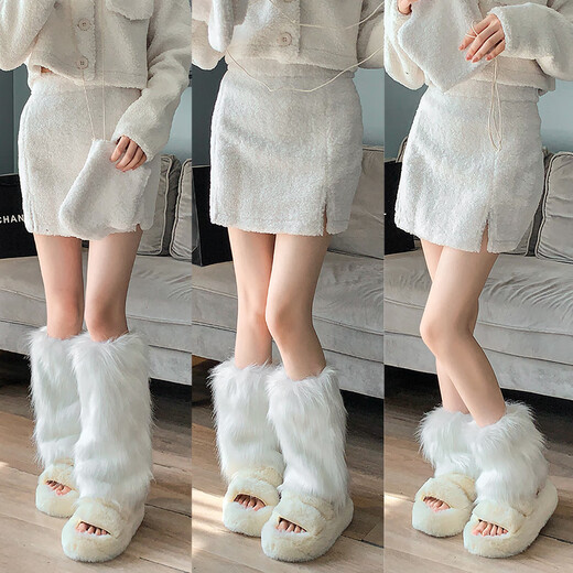 Ji Yafu leg covers for women, spring and autumn plus velvet foot covers, hot girl subculture plush pile leg socks, autumn and winter fur white fur socks, 1 piece, 40CM imitation mink velvet, one size fits all
