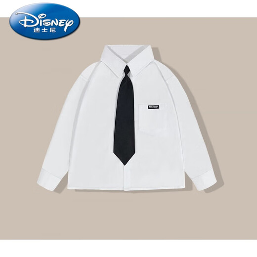 Disney Autumn Fashion New Spring and Autumn Shirt Baby Boys Korean Long Sleeve Shirt Handsome Suit Children's Wear Black Trousers + White Cotton Long Sleeve Shirt + Black 90 cm