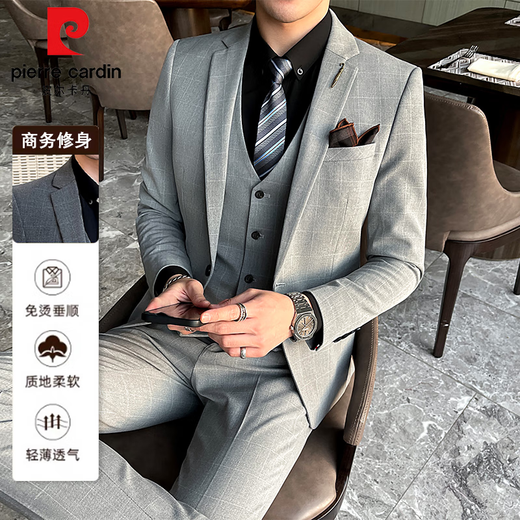 Pierre Cardin Herrenanzug Vierköpfiger koreanischer Stil Slim Bräutigam Hochzeit formaler Kleid Casual British Iron-Free Anzug Jacke Schwarz. [Anzug + Hosen + Weste + Hemd] Hemd lang und kurze Ärmel Optional L + Sieben Geschenke [Empfohlen 110-120 Jin [Jin ist ungefähr 0,5 kg]]