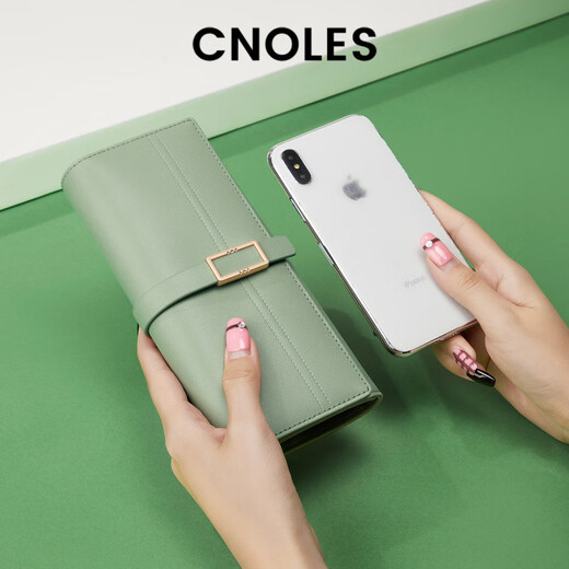 CNOLES蔻一钱包女士2025新款真皮零钱包长款女士钱包多卡位手拿包 浅绿Light Green