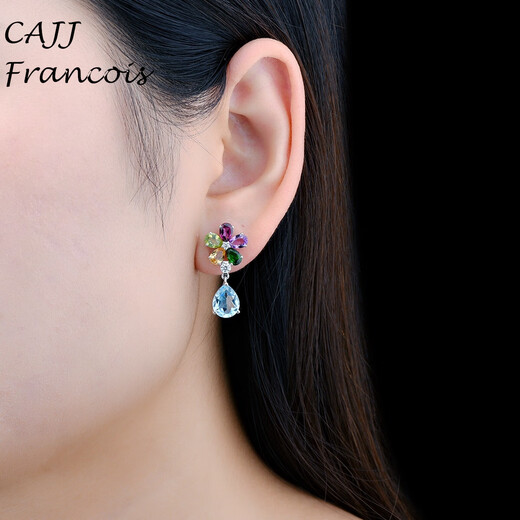 CAJJ Francois 4.8 carat topaz earrings flower earrings 925 silver natural colored gemstones jewelry topaz earrings