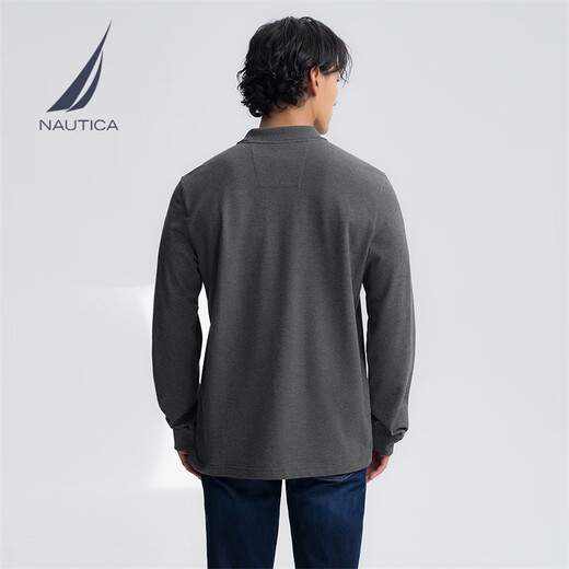 NAUTICA Shopping mall same style men's 25 spring and autumn new style cotton ammonia pique elastic and stylish long-sleeved POLO shirt for men dark gray 0MR M