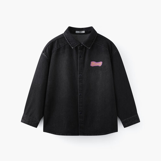 MQD (MQD) MQD children's clothing children's shirt spring new lapel long-sleeved washed denim shirt fashion printed top carbon black 150