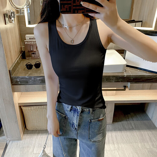 圆领吊带背心女春夏新款外穿遮副乳常规修身显瘦上衣运动无袖打底 烟灰色 L 【96-106斤】