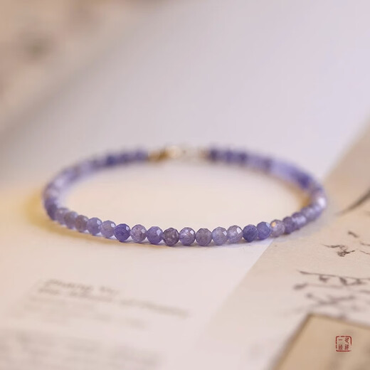 Yi Yi Tanzanite small bead bracelet for women, natural light purple crystal to attract wealth and good luck, simple plain ring and very thin bracelet, purple tanzanite plain ring bracelet, simple temperament 14cm