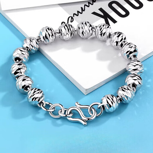 Guanpuge Fat Donglai same style men's platinum bracelet silver men's round beads Buddha beads car flower women's trendy platinum-plated silver jewelry transfer chain 6 mm wide 16 cm long