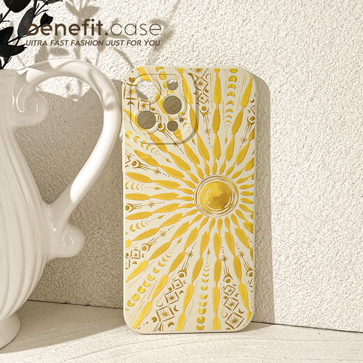 Si Jie Summer Personality Golden Sun is suitable for iphone16promax Apple 15PRO mobile phone case 13 new 14 sets 12 creative 11 all-inclusive xsmax silicone xr anti-fall 8p antique white-01QP12108TE golden sun and moon Huawei Mat