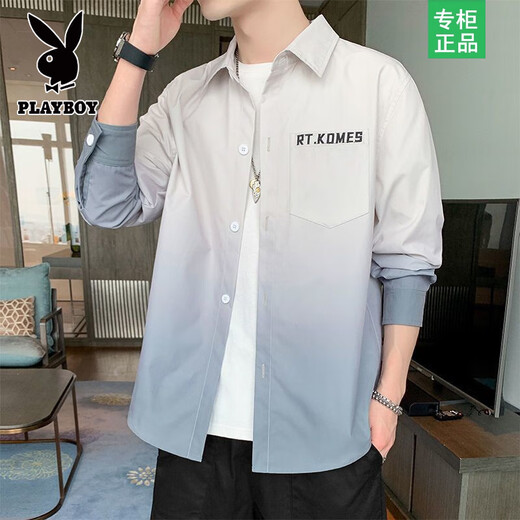 Playboy 2025 Langarmes Hemd Herren Frühling und Sommer Lose Dünnmantel koreanischer Stil Trendy Casual Ins Trendy Brand Sonnenschutzhemd 680 Hellgrau + 679 Hellblau XL [Vorgeschlagen 115-130jin [Jin gleich 0,5 kg]]]