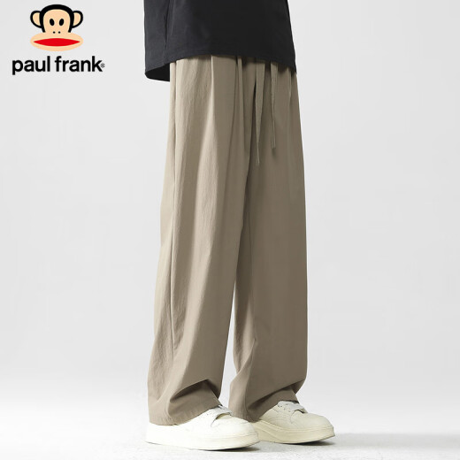 大嘴猴（paul frank）冰丝裤子男士宽松休闲裤男夏季百搭运动垂感阔腿男裤 卡其色 XL 