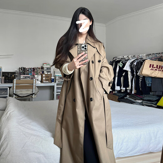 GARNUO卡其色风衣外套女中长款2025春秋新款韩系小个子高级感英伦风大衣 咖色 S 【80-110斤】