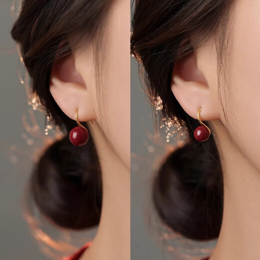 Yan Ru Dekoration 925 Silber Zimt Ohrringe Leichte Luxus -Zodiakjahr Frauenohrhaken 2025 Neue rote Ohrringe Geburtstagsgeschenk für Freundin E3890 Zimtohrringe 8mm 8mm