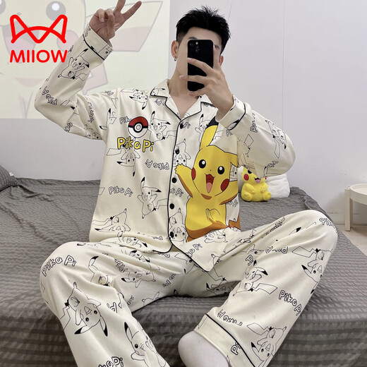猫人（MiiOW）2025新款男士睡衣春秋款长袖薄款青少年卡通学生夏季天家居服套装 9902男款 2XL 标准(高180\180斤)