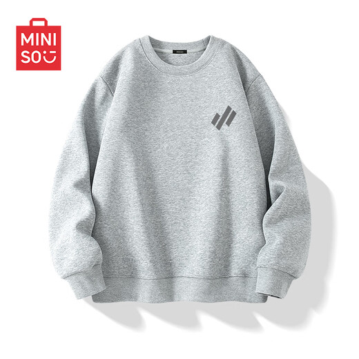 MINISO men's sweatshirt autumn and winter 2025 new simple and versatile youth trendy round neck top hemp gray XL