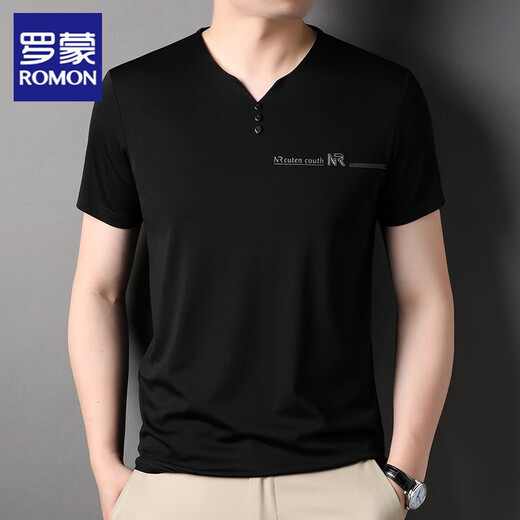 Romon Light Luxury High-End-Eis Silk-Kurzärärt-T-Shirt für Männer V-Ausschnitt Sommer Solid Color Cool halbärmelig T-Shirt Top Herren Kleidung 6998 Grau [hohe Qualität] XL 175 suggeriert 140-160jin [Jin gleich 0,5 kg]