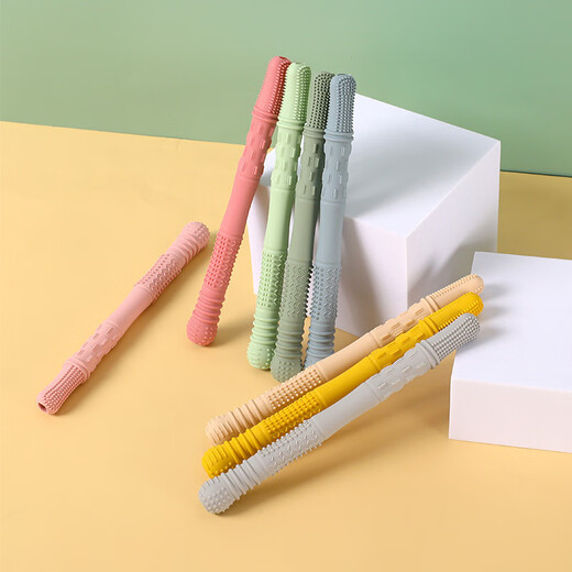 Guanxiangniao Teething Stick Baby Teething Stick Hollow Straw Teether Chewable Child Massage Gum Food Grade Soft Bite Milk Tea Color*/1pc Silicone Hollow Teether Tube