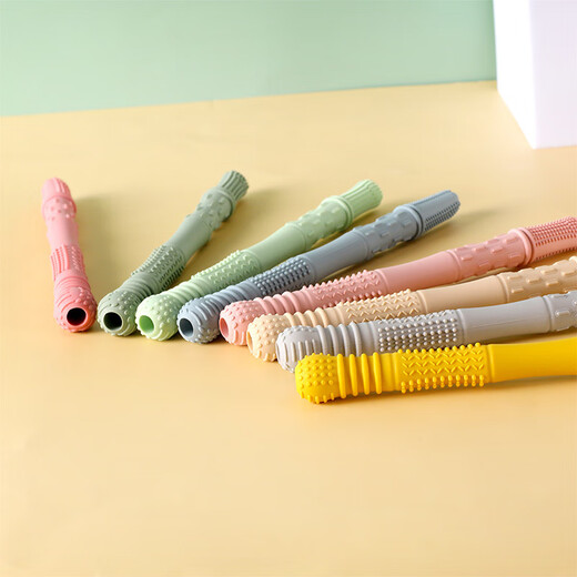 Guanxiangniao Teething Stick Baby Teething Stick Hollow Straw Teether Chewable Child Massage Gum Food Grade Soft Bite Milk Tea Color*/1pc Silicone Hollow Teether Tube
