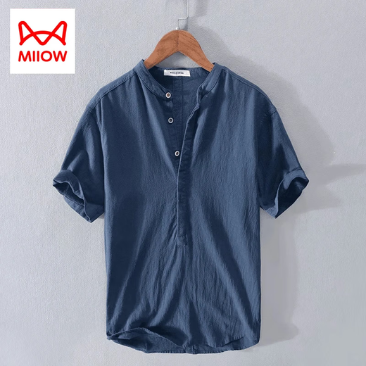 猫人（MiiOW）冰丝亚麻短袖衬衫男士夏季薄款速干休闲衬衣白色百搭寸衫雷军同款 白色 L