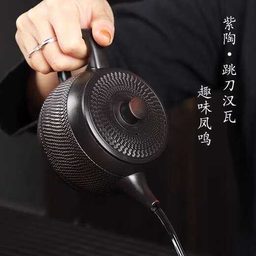 Jianshui purple pottery Fengming Han tile large capacity teapot fully handmade household single teapot purple pottery pot Kung Fu tea set Purple pottery Fengming teapot 400ml