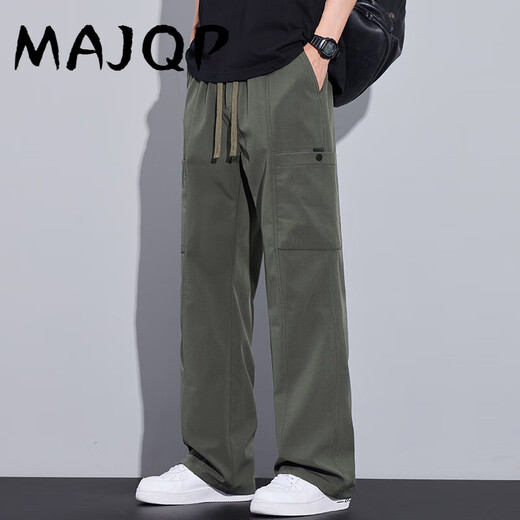Majqp Military Green Work Hosen Herren Frühling und Herbst Lose geradlinige Casual Hosen Herren trendy amerikanische Fallschirmjäger Sporthosen 9856 Military Green 2xl (ca. 145-160 Jin [Jin gleich 0,5 kg] tragbar)