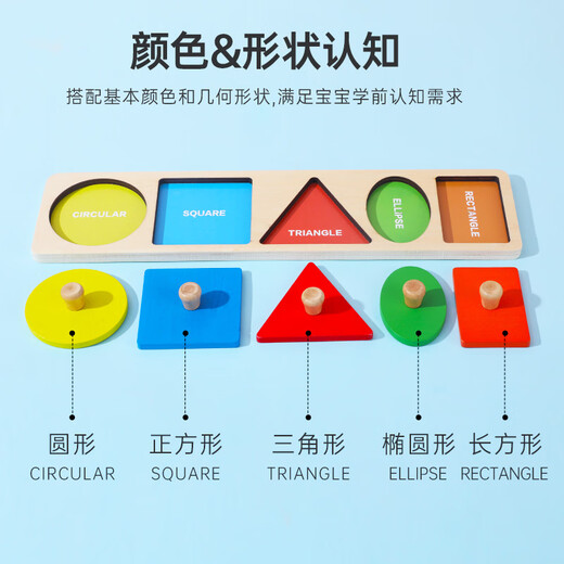Sangetian (Sangty) Geometrische Form handkennzeichnender Brett-Puzzle Montessori Frühschulspielzeug Panel Kinderkognitive Paarung Babybaum Bausteine ​​3-Loch-Geometrische Kognitive Board