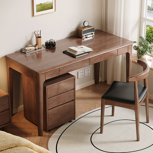 Pengneng all solid wood computer desk small apartment modern table home simple writing desk study table bedroom desk walnut color # desk 120cm*60cm*75cm