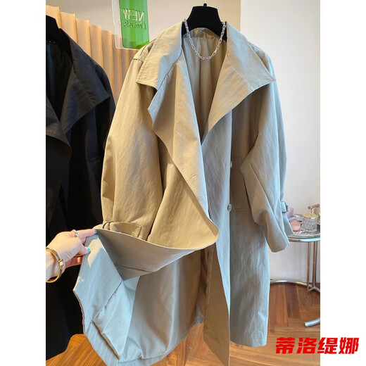 Tilotina European and American style large size 300 Jin [Jin equals 0.5 kg] Casual coat coat for women British windbreaker mid-length spring and autumn top for women loose black M 90-120 Jin [Jin equals 0.5 kg]