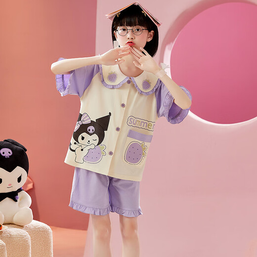 Mannido 2025 Летняя детская пижама Pure Cotton Thin Girl Chort-Reded Cartoond Cartoon Medium Girl Child Girl Princess Home Одежда B4877 Green [Double Short] 150 S Код рекомендуется 145-155 см.