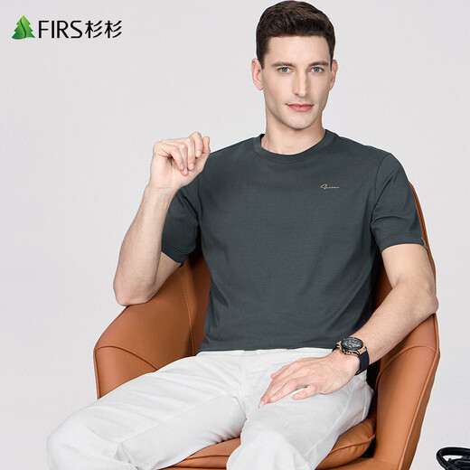 杉杉（FIRS）抗菌凉感刺绣圆领短袖T恤男2025夏季新款索罗娜冰丝半袖527 石墨灰 L 175/92A