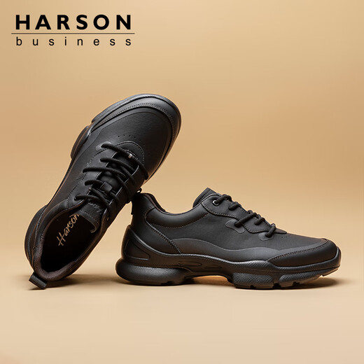 Hazen first layer cowhide men's shoes genuine leather men's business casual leather shoes high-end comfortable soft sole genuine leather sports running shoes black 41 (255mm)