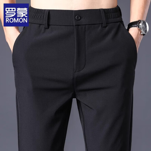 罗蒙休闲裤男2025夏季新款休闲透气速干冰丝轻奢高级感修身男士西裤 5008B黑色 36 （建议165-175斤）