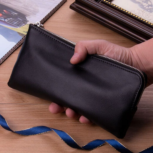 Cool kangaroo wallet men's clutch bag top layer cowhide mobile phone bag multifunctional large capacity fashionable casual handbag black 22cm*11cm*2cm