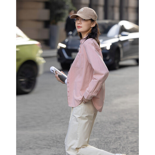 Demana dry rose spring youthful pure cotton lapel shirt loose and comfortable hidden meat denim shirt women's top