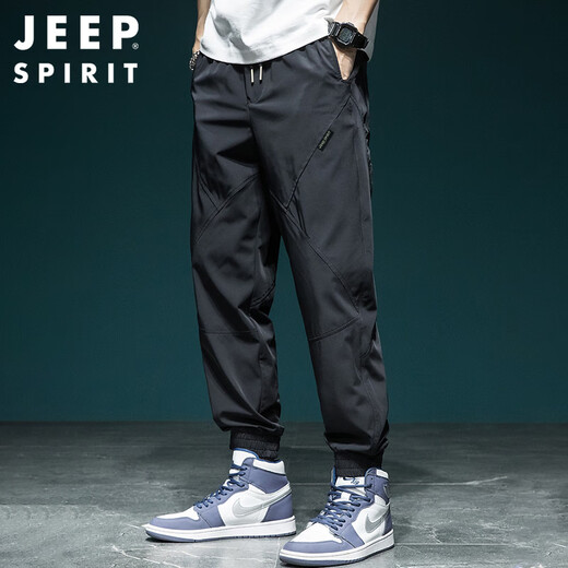 JEEP SPIRIT吉普速干休闲裤男夏季宽松裤子男潮牌冲锋裤冰丝运动裤 黑色  4XL
