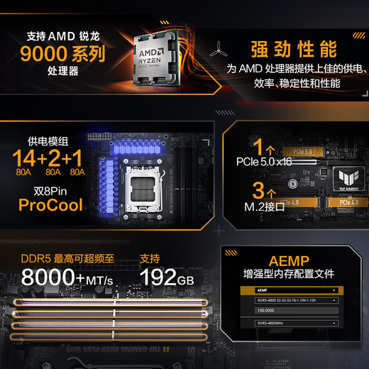 ASUS ASUS B650M/B850M/X870 Motherboard mit 7800x3d 9800x3d 9900x3d 9950x3d Motherboard CPU Set Tuf B850-Plus Heavy Gunner WiFi Large Board R7 9800X 3D Box