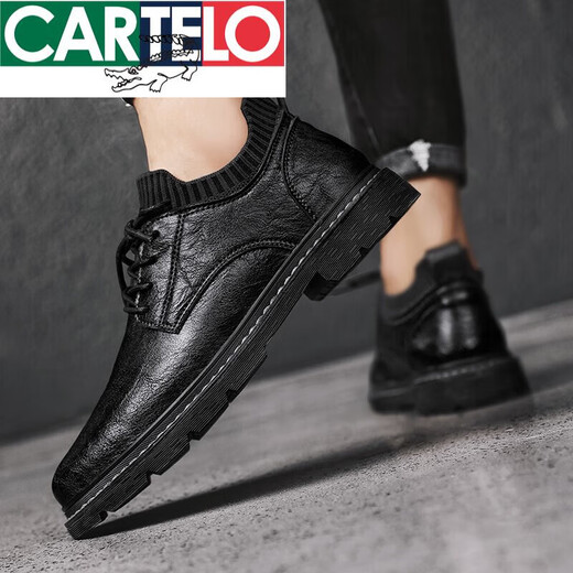 Cartelo casual zapatos de cuero de estilo británico para hombres ropa formal versátiles zapatos para hombres otoño jóvenes negros otoñales suaves zapatos de suela suave 9920 negro 40 zapatos deportivos tamaño