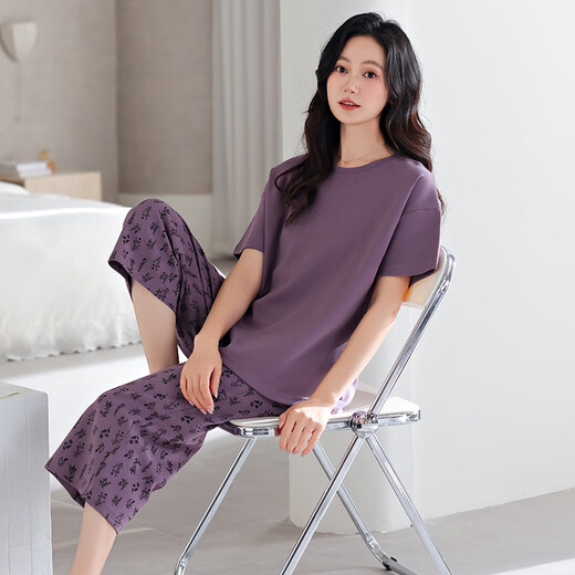 美即莱（MEIJILAI）2025年新款睡衣女士夏季莫代尔短袖七分裤薄款冰丝凉感家居服套装 13807 3XL （身高170-180体重160-180）