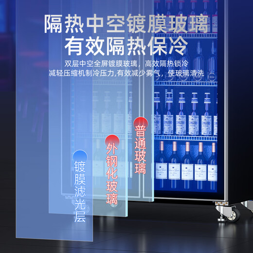 荣事达（Royalstar）全屏柜冷藏展示柜加热除雾玻璃门网红啤酒柜透明立式商用冷柜超市饮料柜酒吧冰柜啤酒柜 三门1476L【玻璃门】1860*600*2010