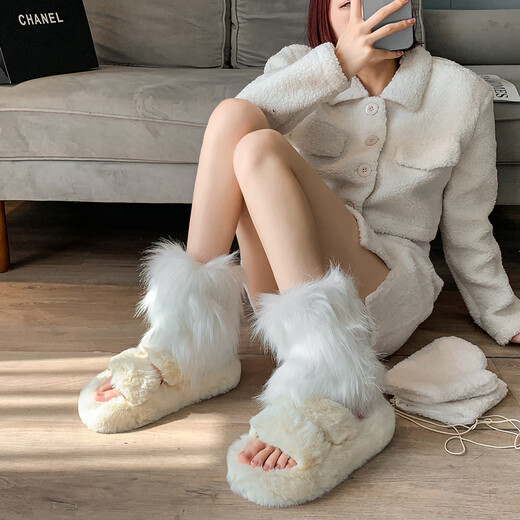 Ji Yafu leg covers for women, spring and autumn plus velvet foot covers, hot girl subculture plush pile leg socks, autumn and winter fur white fur socks, 1 piece, 40CM imitation mink velvet, one size fits all