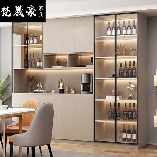 2025 Nuevo aparador High Gabinet Rock Slab integrado con la pared Moderna sala de estar simple Gabinete de vino personalizado Estilo de gabinete de comedor de madera maciza 15280*40*220 Entrega + Instalación