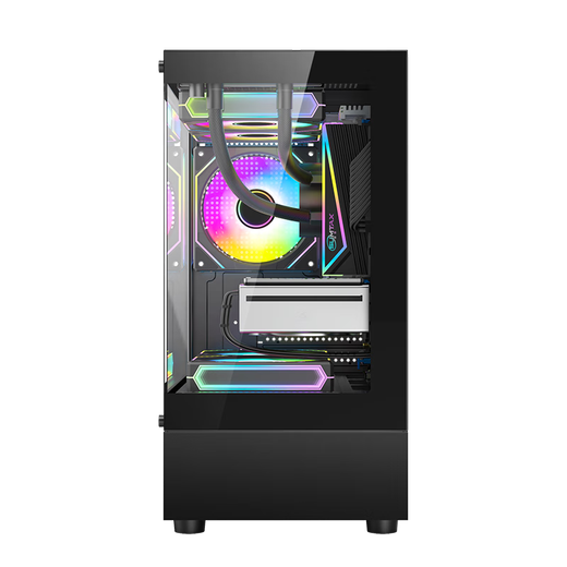 EVESKY 玄武MINI 无立柱海景房机箱 M-ATX主板/270°广角玻璃侧透 240水冷游戏电脑主机箱 支持4090显卡 玄武MINI-黑色+3个暮光炫彩风扇